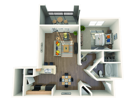 Floor plan for 1 bed, 1 bath, 850 sqft